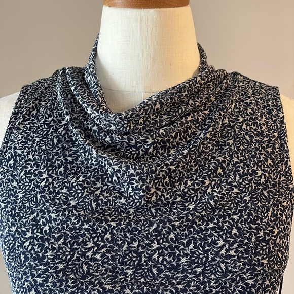 Halogen Women's Sleeveless Top / shell cowl neck mesh overlay stretchy navy wht - Picture 4 of 11